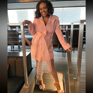 MISSGUIDED SOFT PINK BLAZER DRESS WITH TULLE BELT